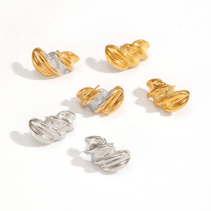 1 Paire De Boucles D'Oreilles À Clous En Acier Inoxydable De Forme Irrégulière, Étanches, Couleur Or h5 Image3