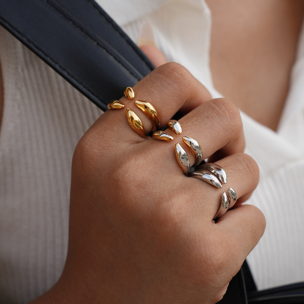 Bague Femme Simple, Forme Irrégulière, Acier Inoxydable, Couleur Or, Étanche Image5