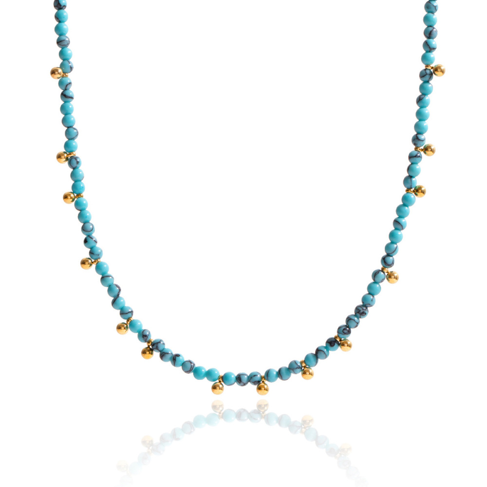Collier De Perles Pour Femme, 1 Pièce, Perles De Calaïte, Pierres Naturelles, Couleur Or