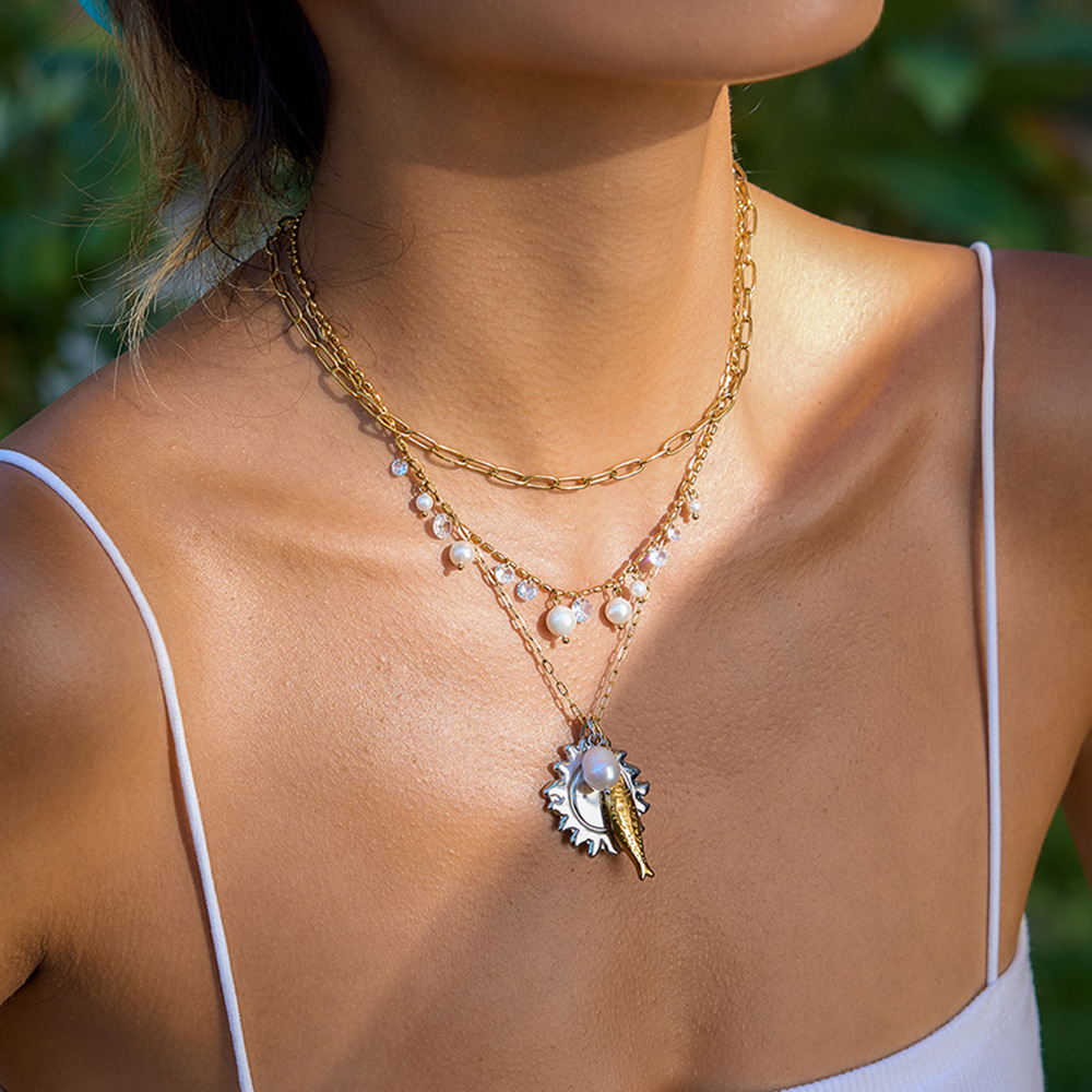 Collier Pendentif Élégant Pour Femme, En Acier Inoxydable Doré, Avec Pompon (1 Pièce) Image3