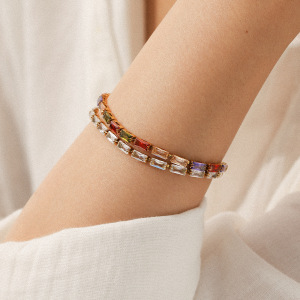 Bracelet Chaîne Femme En Acier Inoxydable Rectangulaire De Luxe, Étanche, Avec Zircon (1 Pièce). h5 Image4