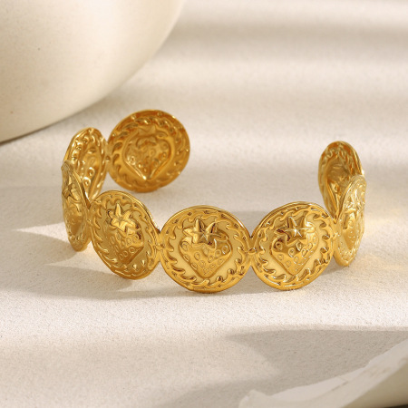 Bracelet manchette pour femme Daily Strawberry en acier inoxydable, étanche, couleur or (1 pièce). 2