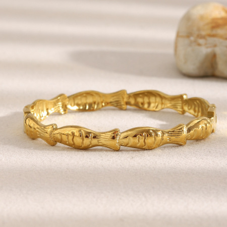 Bracelet jonc chic pour femme, en acier inoxydable, couleur or, avec motif poisson (1 pièce) 2