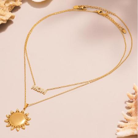 Collier pendentif femme classique soleil en acier inoxydable étanche couleur or (1 pièce)