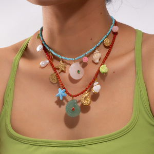 Collier De Perles Romantique Pour Femme, En Acier Inoxydable, Couleur Or, Avec Coquillage, Pierre Naturelle Et Pierres Naturelles (1 Pièce) h5 Image5