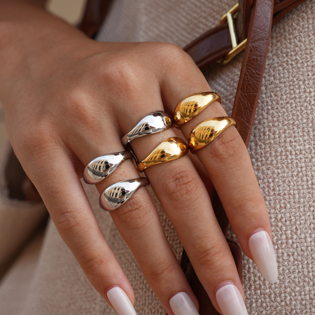 Bague femme décontractée, forme irrégulière, acier inoxydable, couleur or, étanche