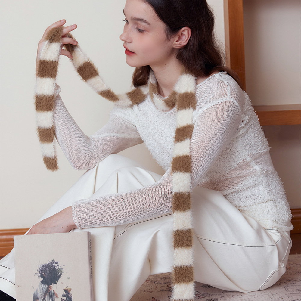 Écharpe D'Hiver Élégante En Nylon À Rayures Lathy Pour Femme, 1 Pièce Image3
