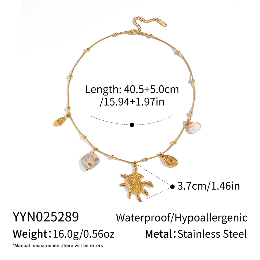 Collier Pendentif En Acier Inoxydable Couleur Or En Forme De Coquillage, 1 Pièce