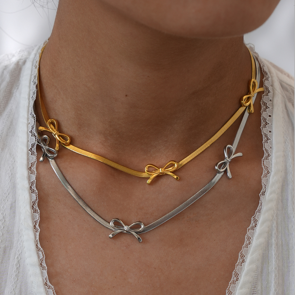 Collier Pendentif Femme Étanche En Acier Inoxydable Avec Nœud Papillon Simple (1 Pièce) Image3