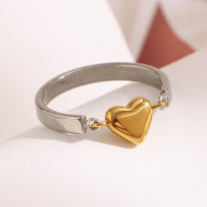 Bague Simple En Forme De Cœur, En Acier Inoxydable Étanche, Couleur Or (1 Pièce) h5 Image5