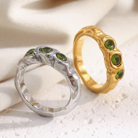 Bague élégante pour femme en acier inoxydable, étanche, couleur or, sertie de zircon (1 pièce).