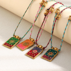 Collier Pendentif Rétro Soleil Tarot Pour Femme, En Acier Inoxydable Étanche, Couleur Or (1 Pièce) h5 Image2