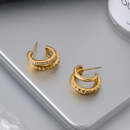1 paire de boucles d'oreilles créoles pour femme, en acier inoxydable étanche, couleur or, collection Simple Series.