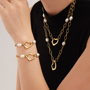 Ensembles De Bijoux Pour Femmes En Acier Inoxydable De Forme Classique Irrégulière, Étanches Et De Couleur Dorée h5 Image2