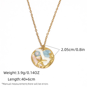 Collier Pendentif Femme 1 Pièce En Acier Inoxydable Étanche Couleur Or, Motif Cercle Océanique h5 Image2