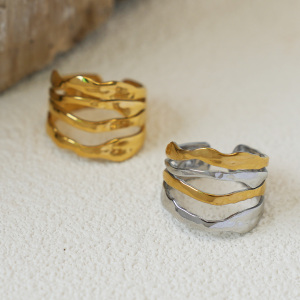 Bague Femme Simple, Forme Irrégulière, Acier Inoxydable, Couleur Or, Étanche h5 Image4
