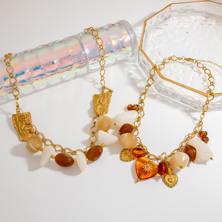 Collier pendentif en perles de résine en forme de cœur rétro 1 pièce