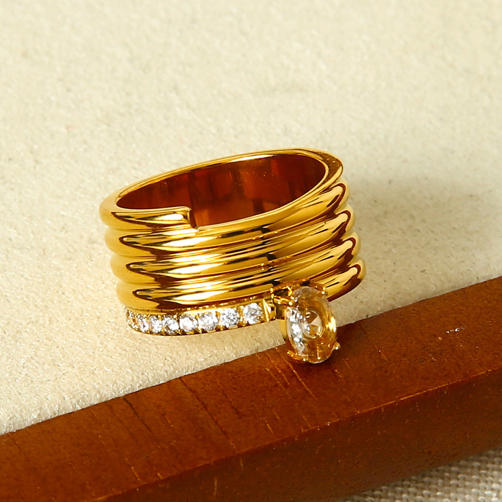 Bague De Luxe Multicouche Empilable En Acier Inoxydable Imperméable Avec Zircon, Ornée D'Un Serpent (1 Pièce). h5Image3