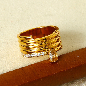 Bague De Luxe Multicouche Empilable En Acier Inoxydable Imperméable Avec Zircon, Ornée D'Un Serpent (1 Pièce). h5 Image3