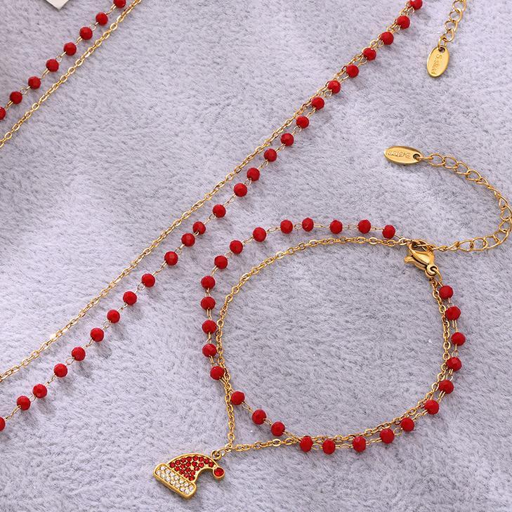 Ensembles De Bijoux Pour Femmes En Acier Inoxydable Imperméable Avec Chapeau De Père Noël Et Zircon Doré Image6