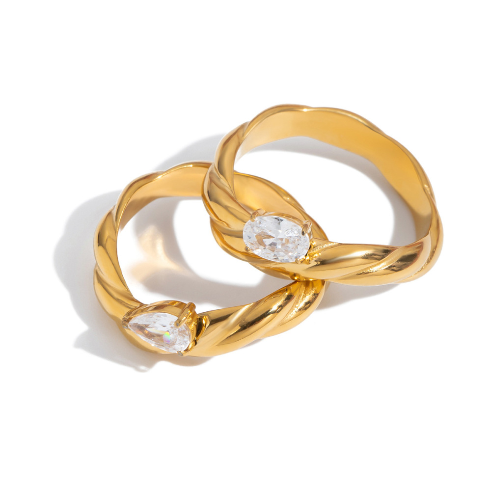 Bague Minimaliste Simple Torsadée En Acier Inoxydable Étanche Couleur Or (1 Pièce) Image5