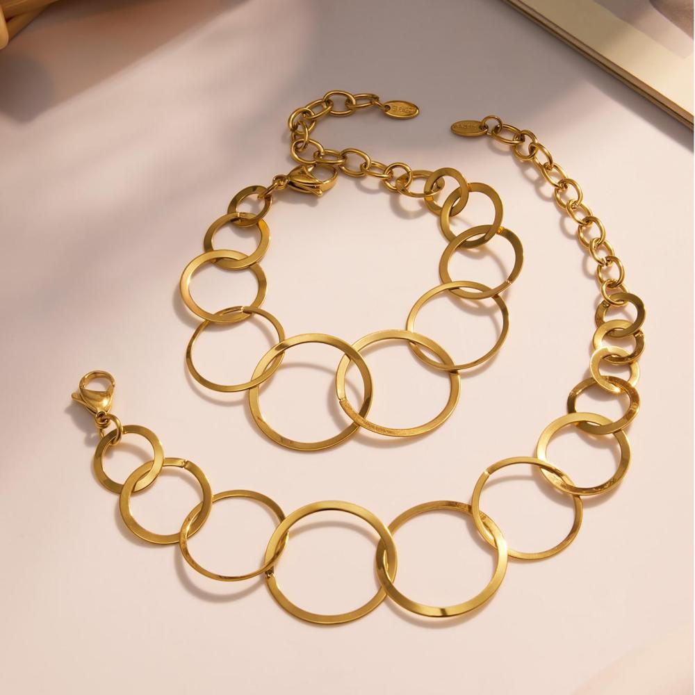 Ensembles De Bijoux Pour Femmes Casual Circle En Acier Inoxydable Étanche Couleur Or h5Image5