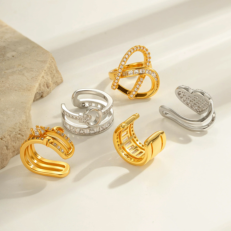 1 Pièce De Manchettes D'Oreilles En Cuivre Doré Et Zircon h5Image3