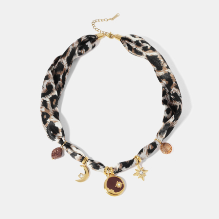 Collier pendentif en acier inoxydable émaillé à motif léopard et imprimé lune
