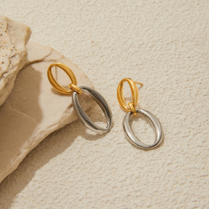1 Paire De Boucles D'Oreilles Pendantes Classiques À Double Cercle En Acier Inoxydable Étanche Couleur Or Pour Femme h5 Image4