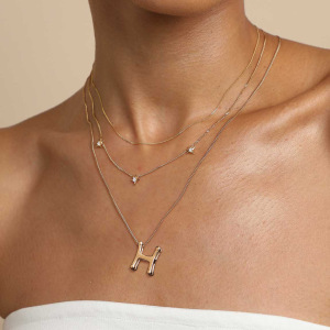 Collier Pendentif Femme Classique En Acier Inoxydable, Couleur Or, Lettre H (1 Pièce) h5 Image6