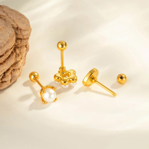 Boucle D'Oreille Piercing En Forme De Cœur En Cuivre Doré Et Zircon h5 Image3