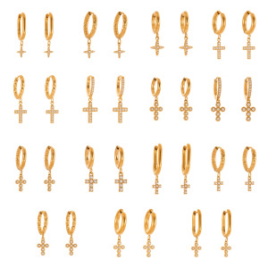 1 Paire De Boucles D'Oreilles Pendantes Daily Cross Pour Femme, En Acier Inoxydable Étanche, Couleur Or, Avec Zircon. h5 Image6