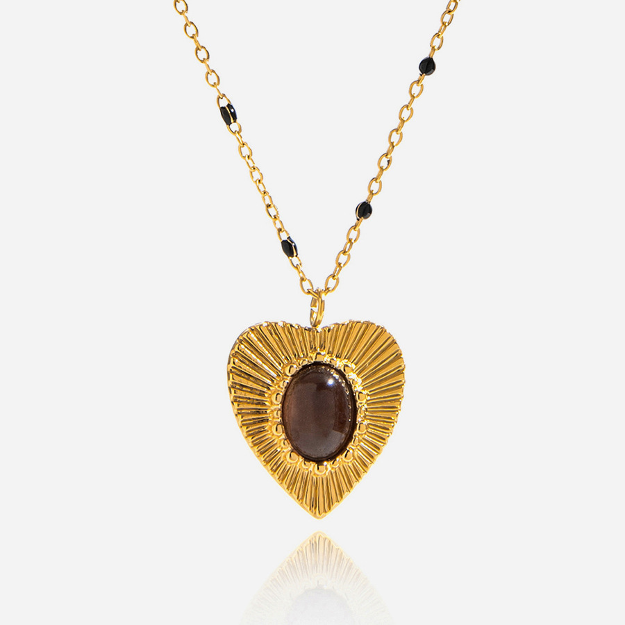Collier Pendentif Femme Classique En Forme De Cœur, En Acier Inoxydable Étanche, Couleur Or, Avec Pierre Naturelle (1 Pièce) Image7