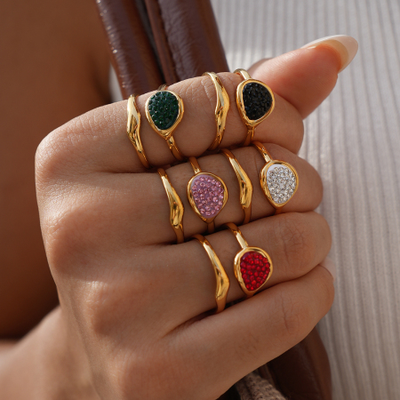 Bague tendance décontractée en acier inoxydable ajouré, étanche, couleur or (1 pièce)