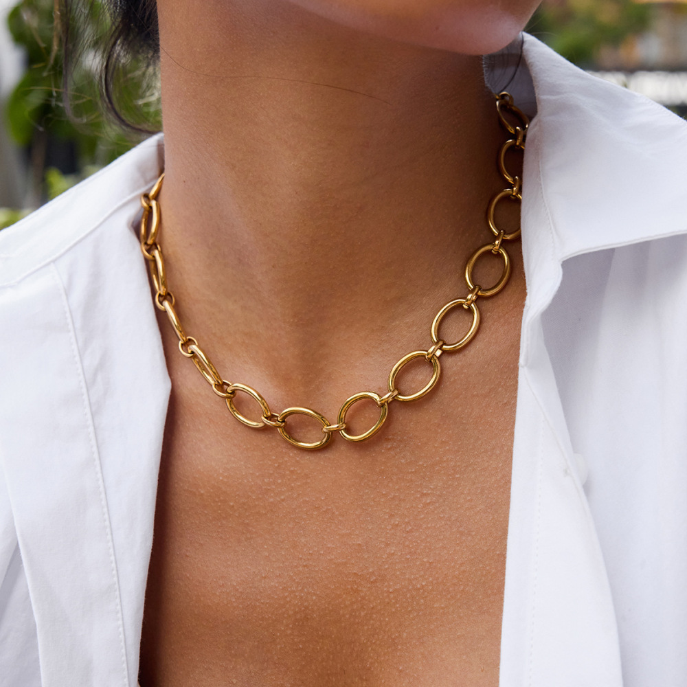 Collier Minimaliste Rond En Acier Inoxydable Étanche Couleur Or Pour Femme (1 Pièce) Image3