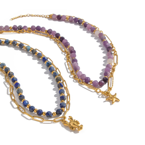 Collier En Acier Inoxydable Étanche Couleur Or Avec Perles De Pierre Naturelle (1 Pièce) h5 Image6