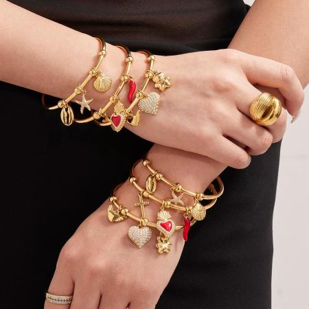 Bracelet manchette sophistiqué en acier inoxydable, étanche, couleur or, orné d'un zircon et d'un cœur (1 pièce).