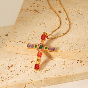 Collier Pendentif Croix Quotidienne Pour Femme, En Acier Inoxydable Étanche, Couleur Or (1 Pièce) h5 Image5