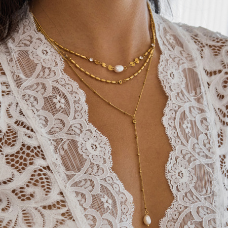 Collier à plusieurs rangs élégant en acier inoxydable doré, orné d'un zircon et d'une étoile (1 pièce)