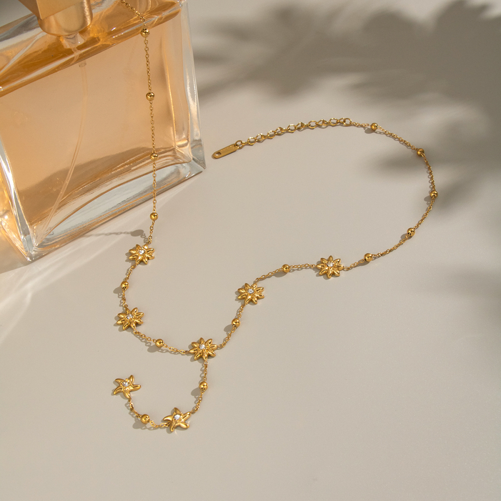 Ensemble Collier Et Collier En Acier Inoxydable Doré, Imperméable, Avec Motif Floral Image3