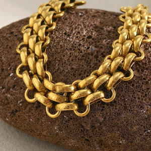 Bracelet Minimaliste En Acier Inoxydable, Étanche, Couleur Or, Pour Femme (1 Pièce). h5 Image3