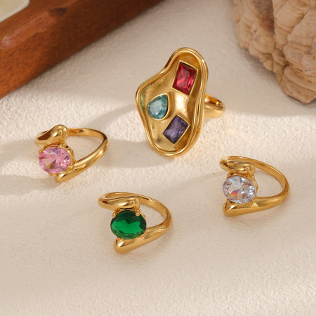 Bague géométrique pour femme, série Polychrome, 1 pièce, sertie de pierres précieuses 2