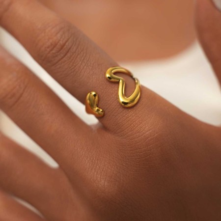 Bague femme simple, ajourée, en acier inoxydable étanche couleur or (1 pièce) 2