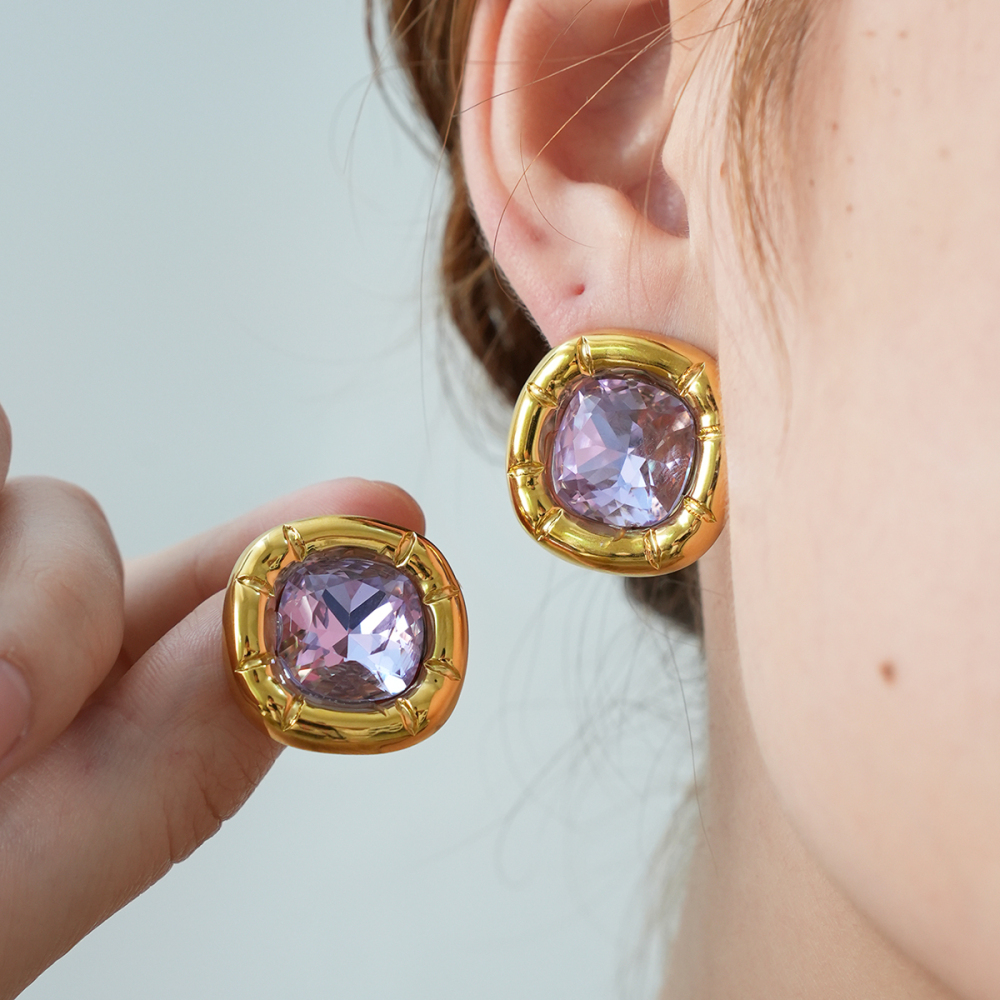 1 Paire De Boucles D'Oreilles Puces Rectangulaires Simples En Acier Inoxydable Étanche Couleur Or Pour Femmes Image6