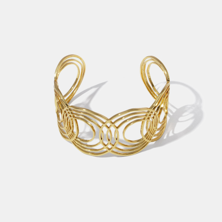 Bracelet manchette rond en acier inoxydable étanche couleur or 2