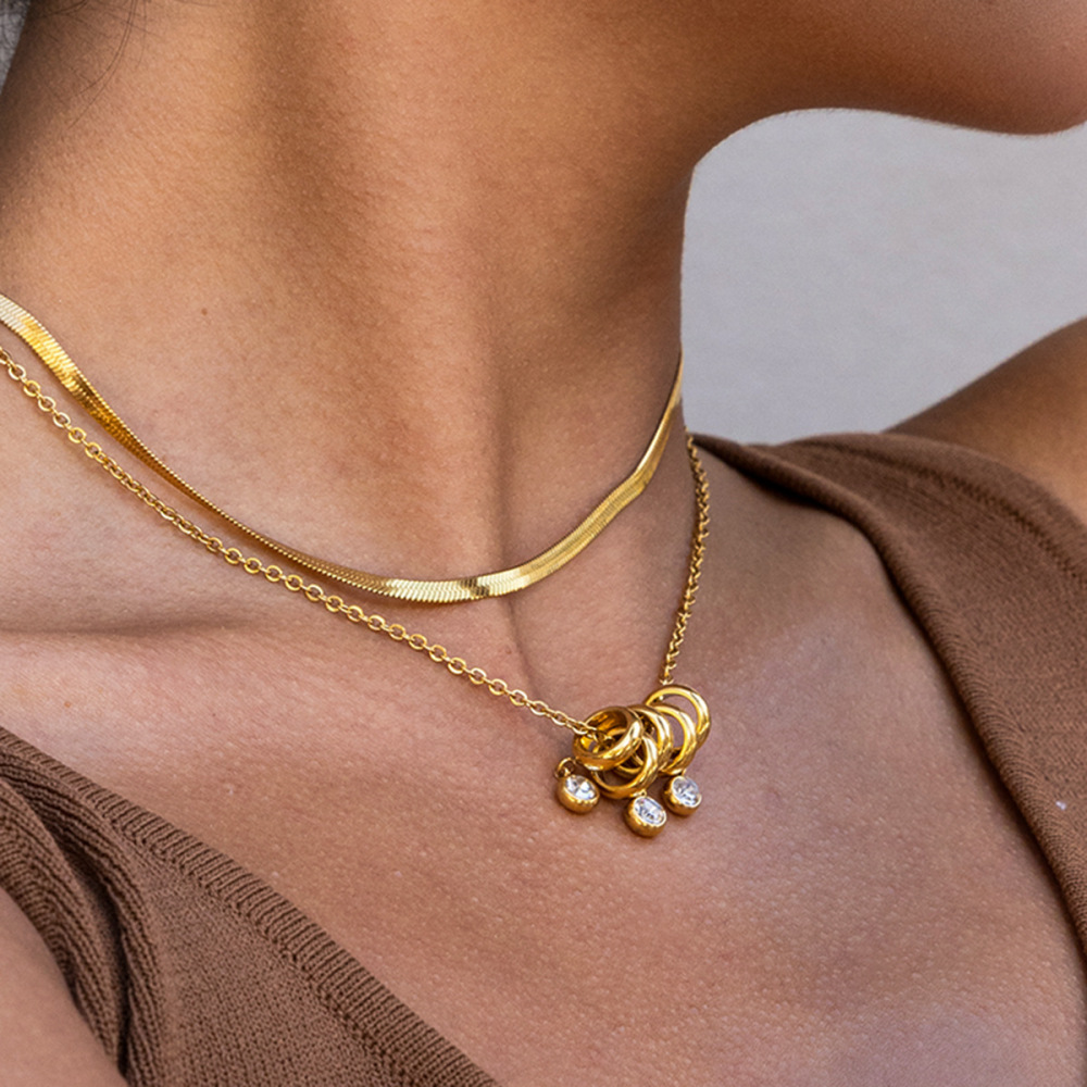 Collier Pendentif Femme Luxueux En Acier Inoxydable Doré, Forme Ronde, Étanche (1 Pièce) Image7