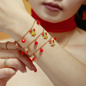 Ensembles De Bijoux Pour Femmes En Acier Inoxydable Étanche, Ornés De Grenats, De Grelots Et De Zircon Doré, Avec Clochettes De Noël h5 Image3