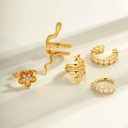 1 pièce de manchettes d'oreilles serpent en cuivre doré et zircon