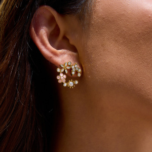 Boucles D'Oreilles Puces Pour Femme, En Acier Inoxydable Doré, Imperméables, Avec Motif Floral (1 Pièce). h5 Image3