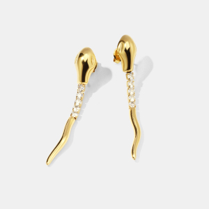 Boucles D'Oreilles Pendantes En Forme De Serpent, En Acier Inoxydable, Étanches, Couleur Or Et Zircon. h5 Image2